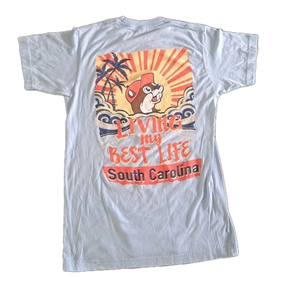 Buc-ee’s South Carolina SC T-Shirt Men’s Small Blue Tee "Living My Best Life" - Picture 1 of 5